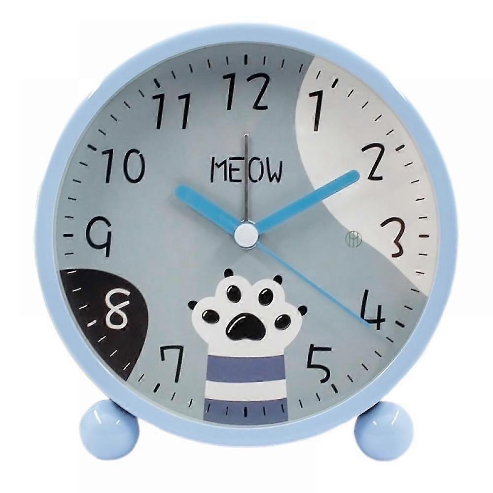 Round Alarm Clock Cute Cartoon Cat Claw, Backlight, No Ticking Sound, Bedroom Analog Alarm Clock, Bedside, Table,Blue