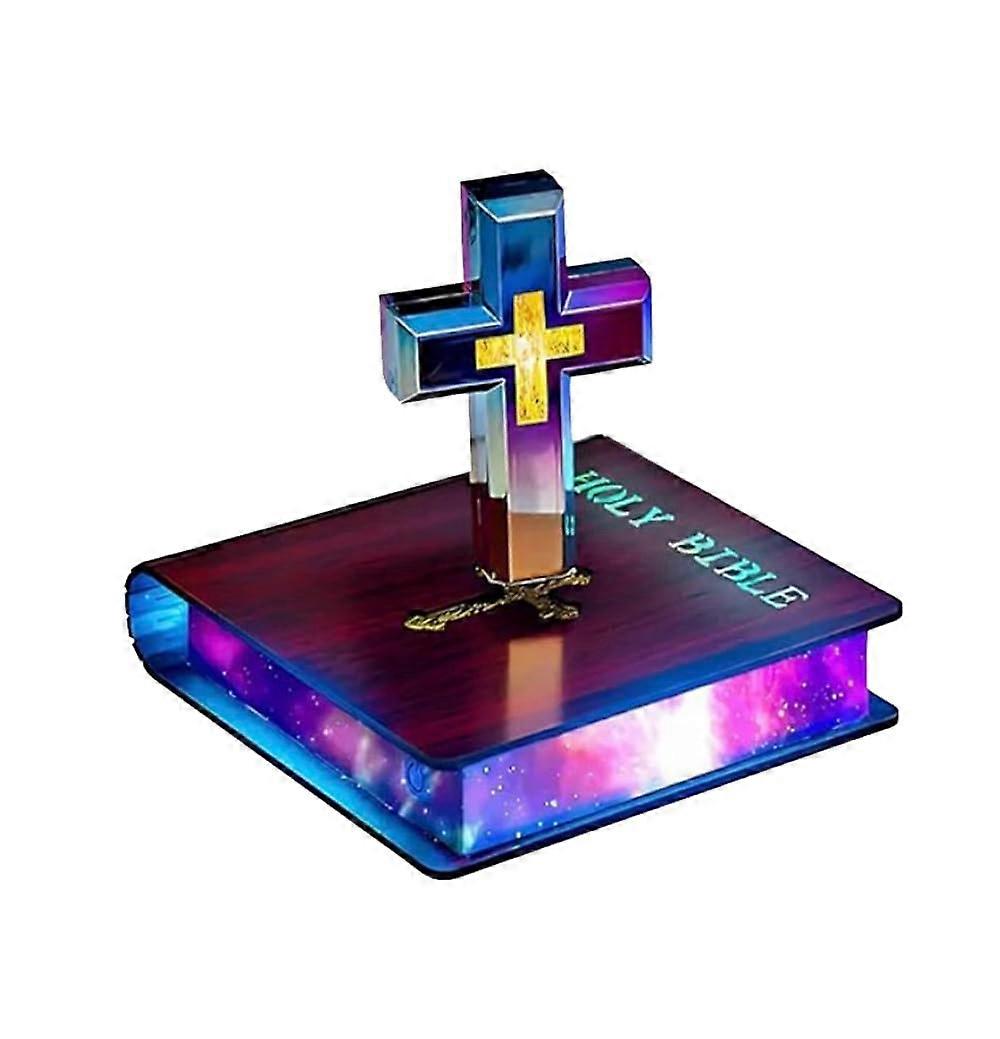 Levitating Cross Lamp Floating Bible Night Light Colorful Magnetic Levitation Cross Ornament For Home Desk Decoration