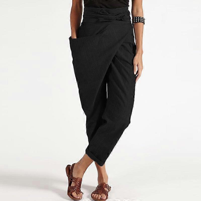 S-5XL Autumn Women High Waist Solid Color Wrap Pants Harem Pants Casual Loose Trousers