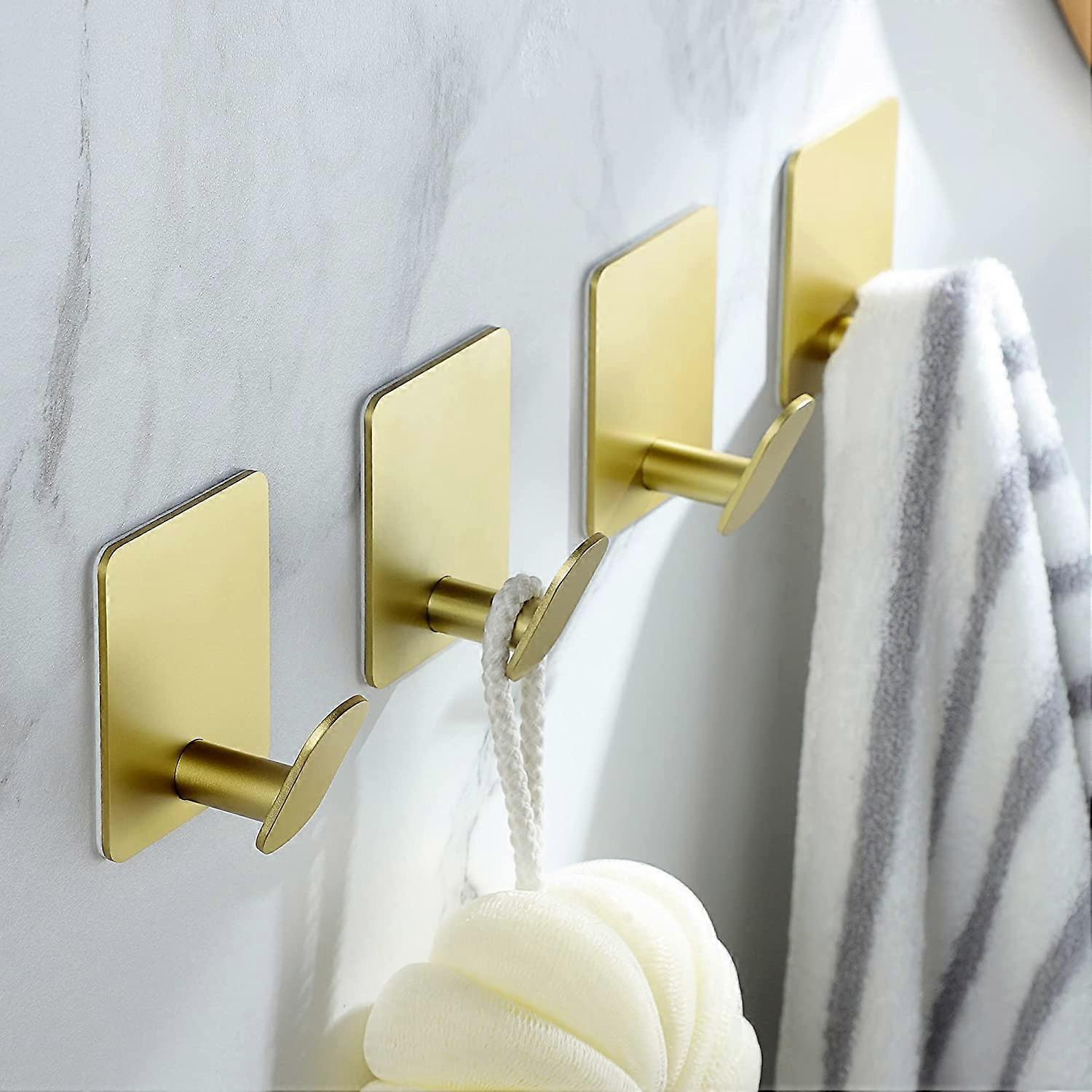 4pcs Adhesive Hook, (Stainless Steel)Towel/Coat Hooks, Wall Hooks For Hanging Clothes Hats And Robe, Stick On Bathroom Or Kitchen