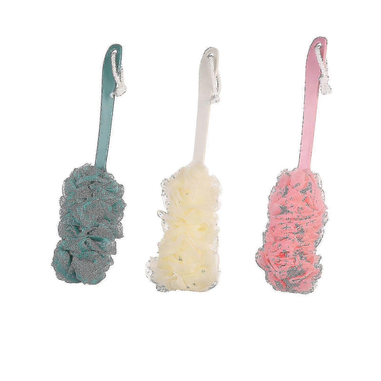 Pack Of 3 Shower Sponge With Handle,back Scrubber, Mesh Bath Brush With Long Handle
