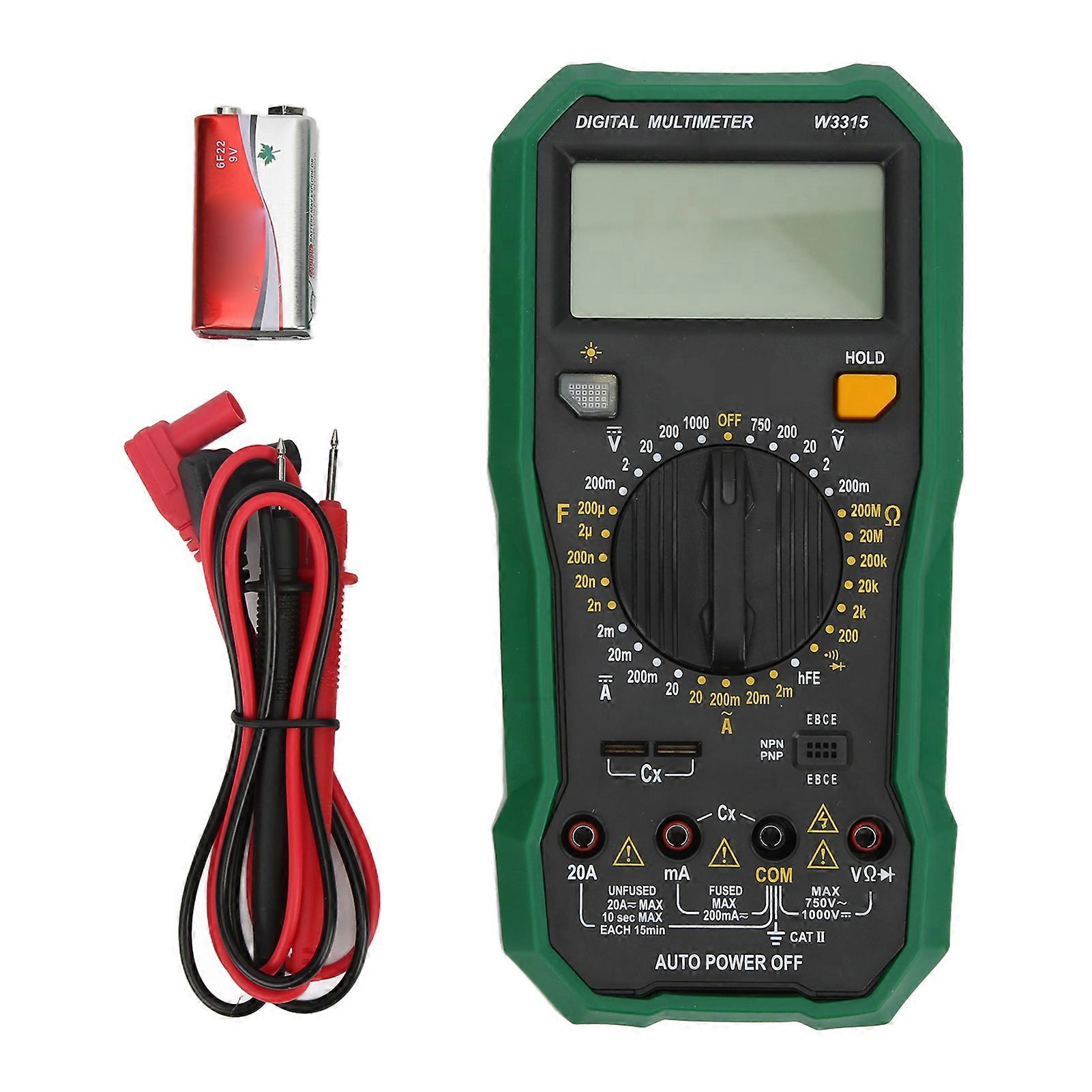 W3315 Multimeter LED Digital Electrical Tester with High Accuracy ABS and Silica Gel Universal Tester for Factory and Lab