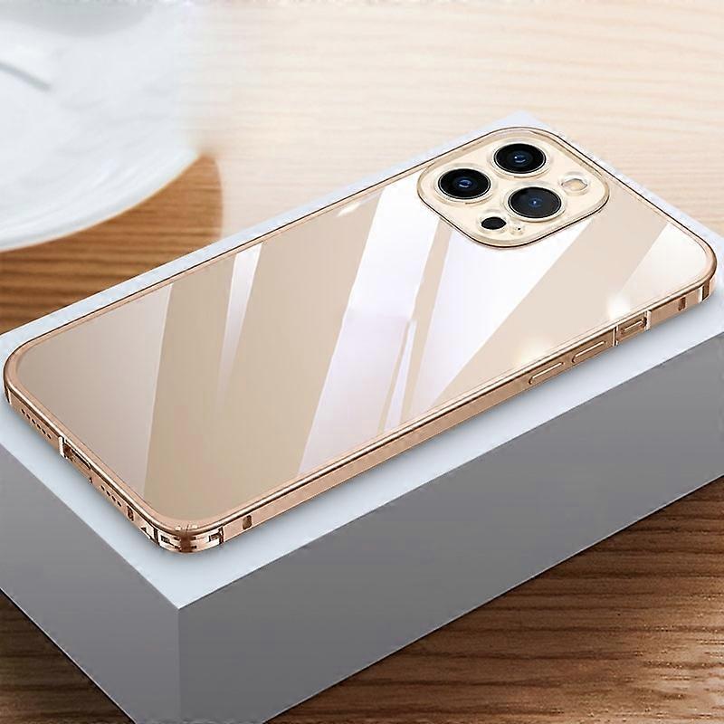 For iPhone 14 Pro Max Metal Frame HD Transparent Phone Case