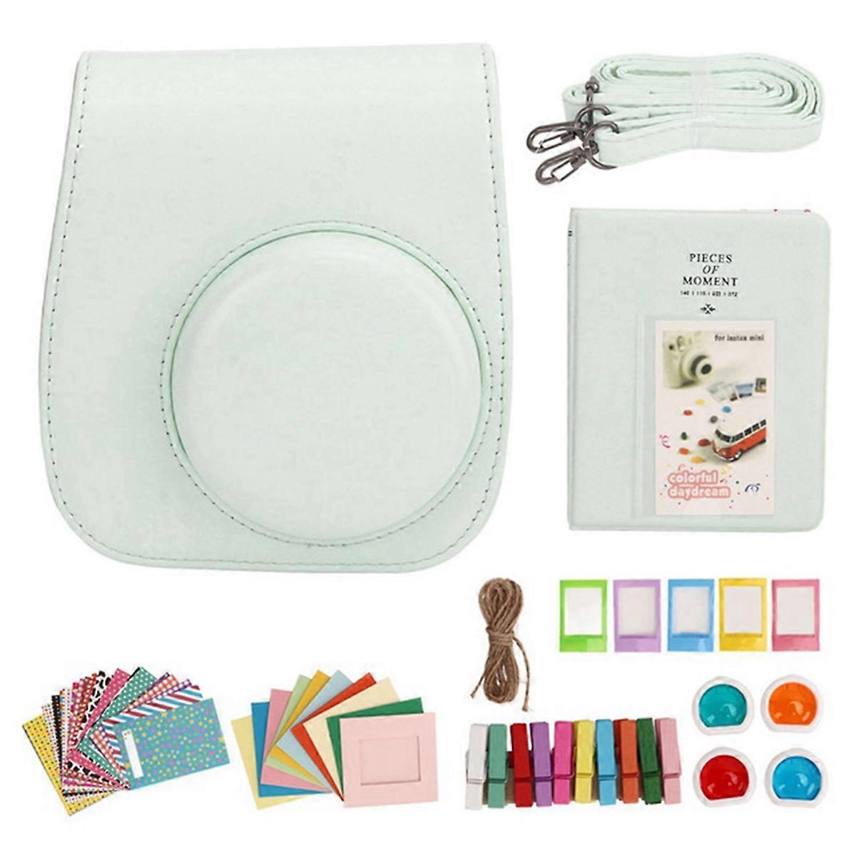 Instant Camera Protective Bag PU Case for Mini 12 with Album Filters Colorful Frames Stickers Green