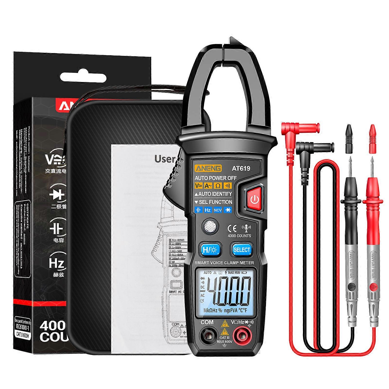 Digital Clamp Meter 4000Counts with Voice Broadcast Multimeter Detector Tester Data Retention Auto-off Battery Operated  Black