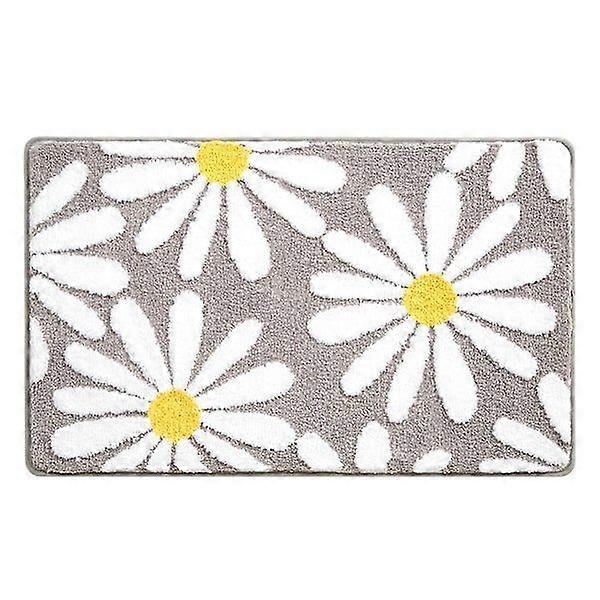 Elegant Gray Rectangular Bathroom Floor Mat 40x60 cm - Non-Slip, Quick Dry, Durable Polyester Fiber with Daisy Pattern