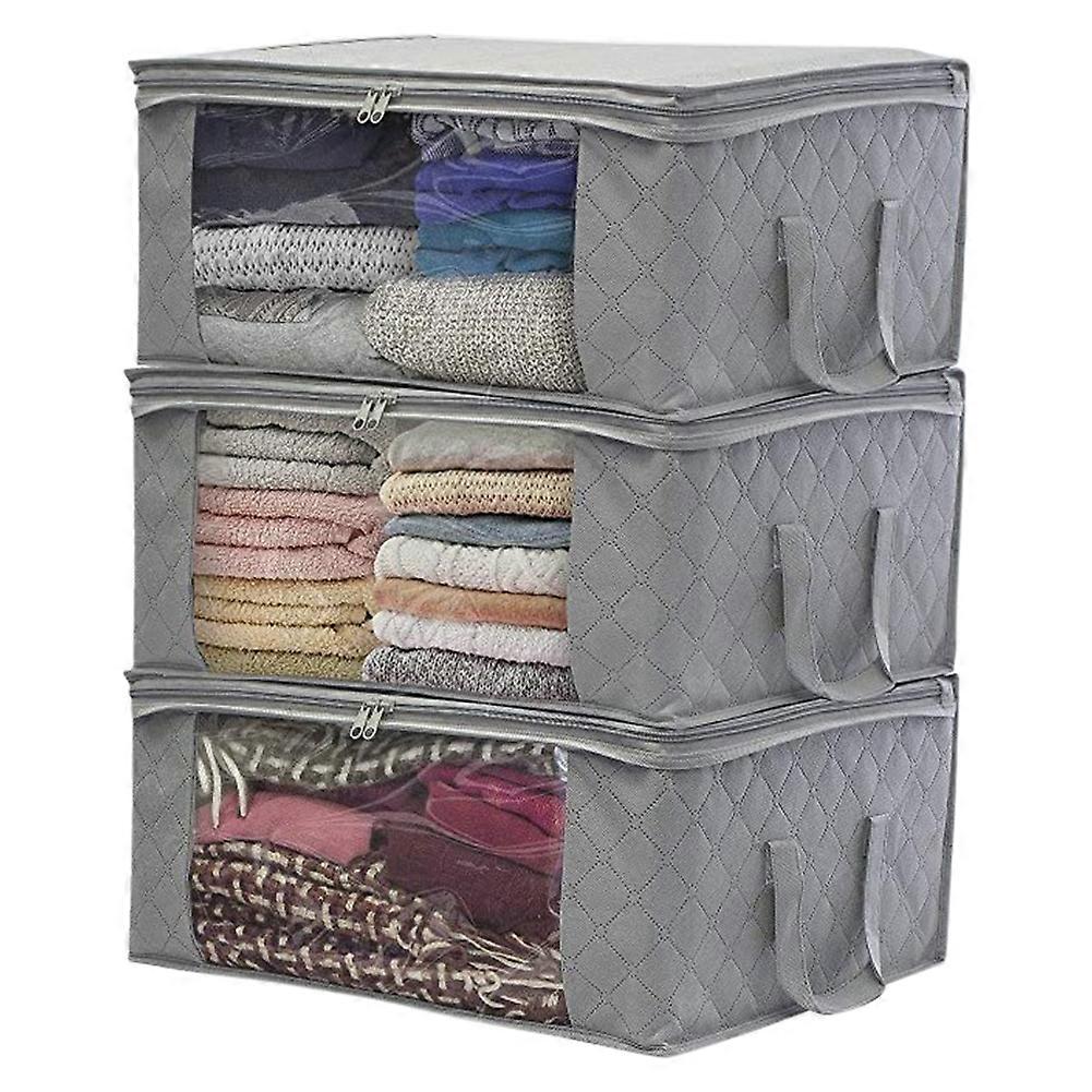 3pcs Foldable Large Capacity Dustproof Clothing Storage Box Non Woven Fabric Wardrobe Bag Quilts Clothes Zipper Organizer Case