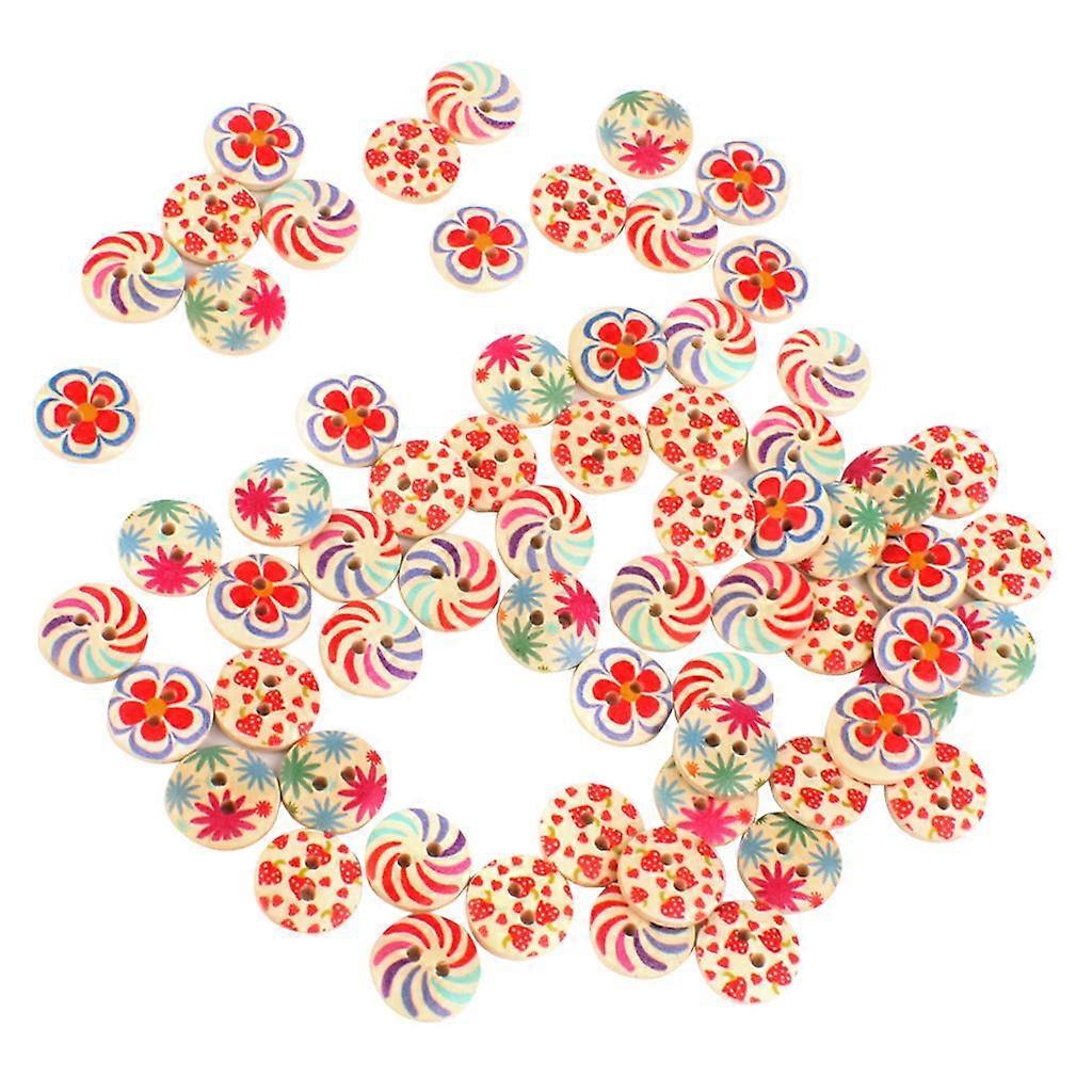 100 Pack Mixed Color Drawing Round Hole Flatback Buttons for Sewing and DIY