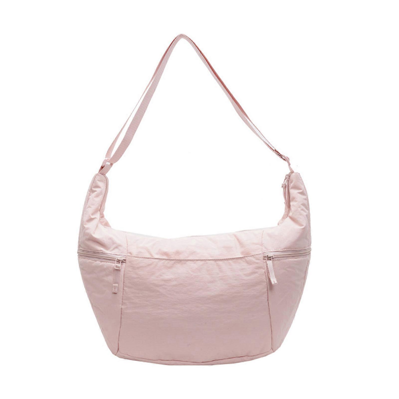 Borsa a tracolla da donna in nylon con tracolla regolabile Borse a mezza luna alla moda Borsa a tracolla spaziosa per uso quotidiano Rosa