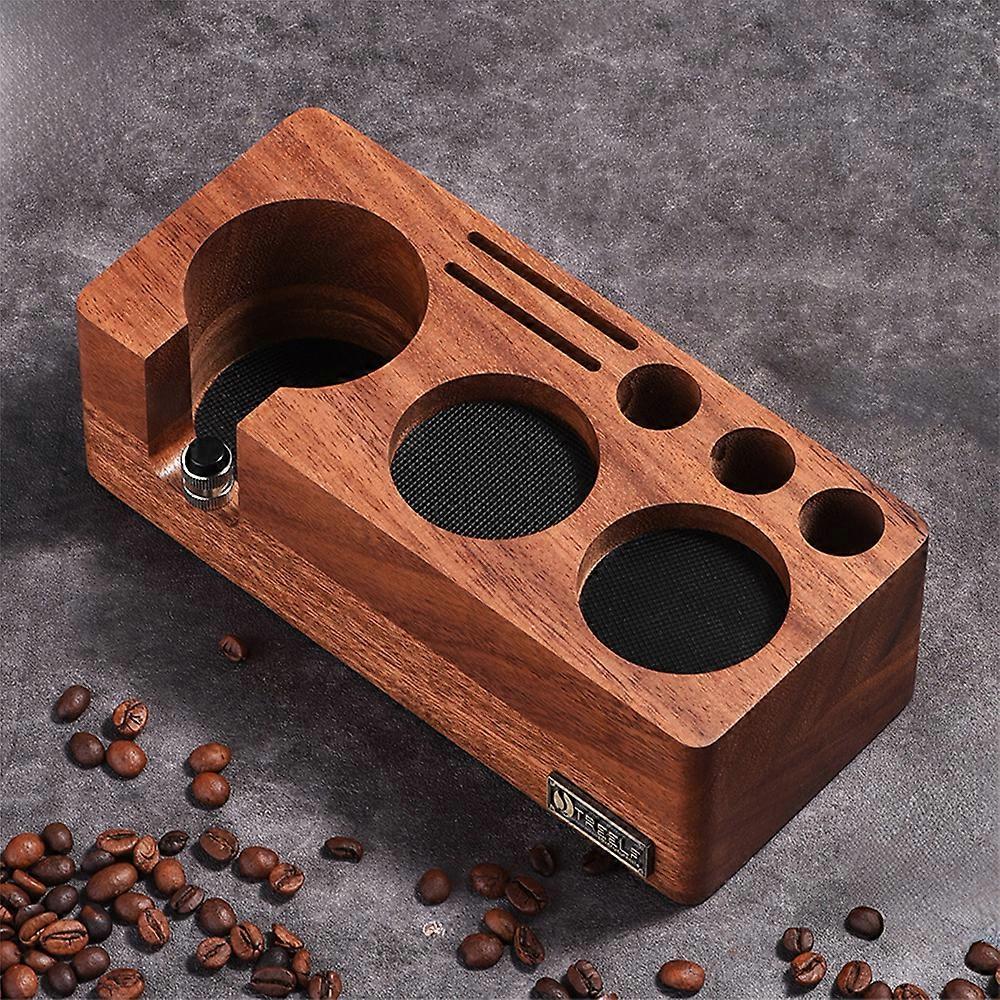 TREELF Walnut Espresso Tamping Station for 58mm Espresso Machine Portafilter Stand Base Adjustable Height 3-in-1 Coffee Tamper Station Organizer Dist