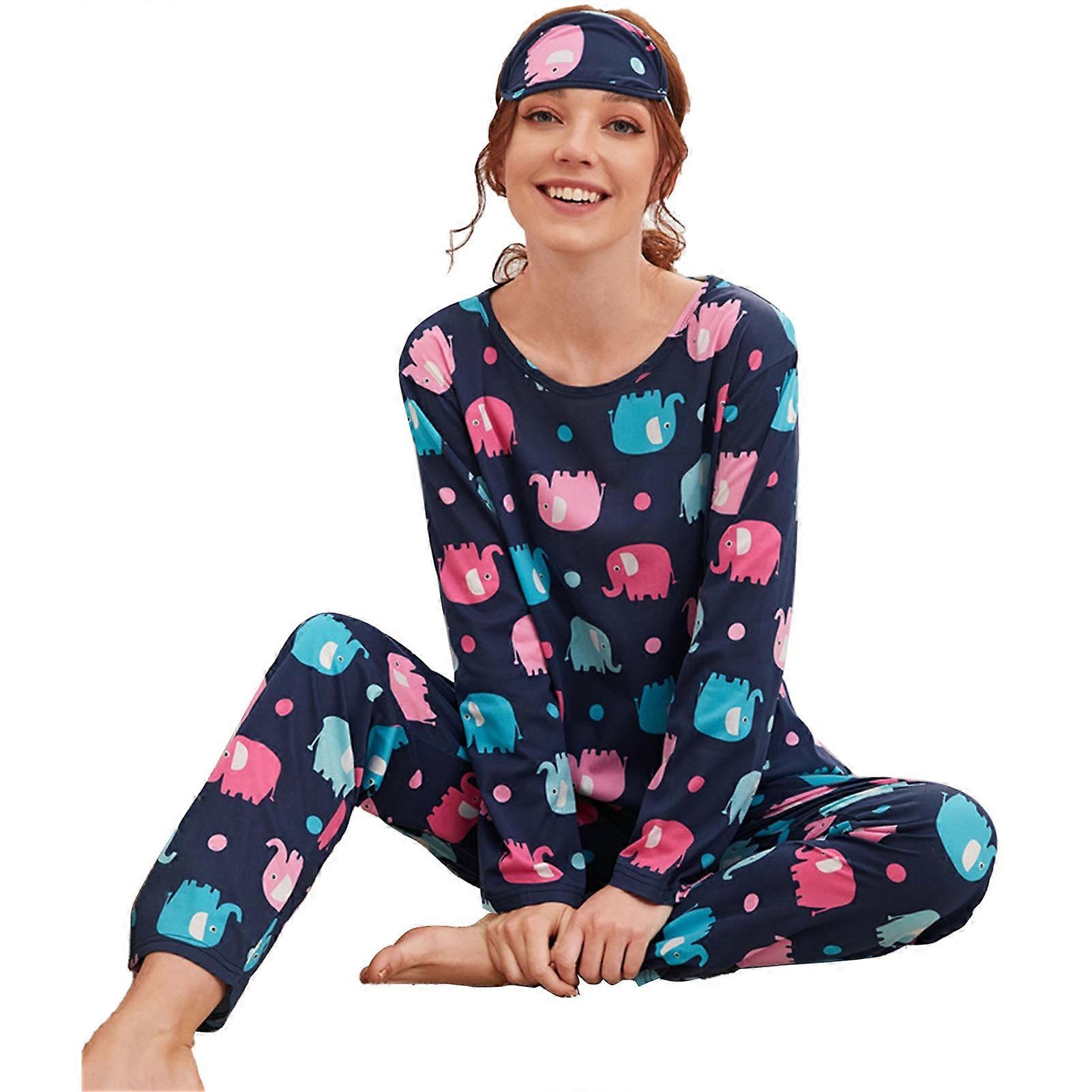 Ensemble pyjama 3 pièces pour femme, manches longues, col rond, décontracté, deux pièces