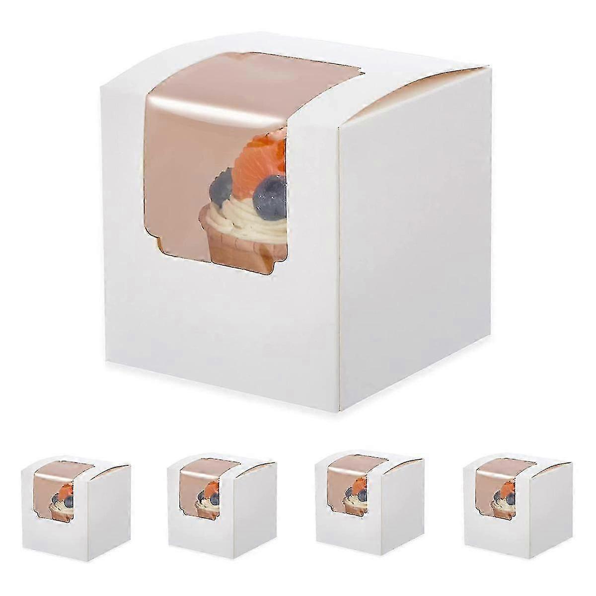 100Pcs White Cupcake Box Individual with Insert, Small Single Favor Pastry Treat Boxes with Clear W