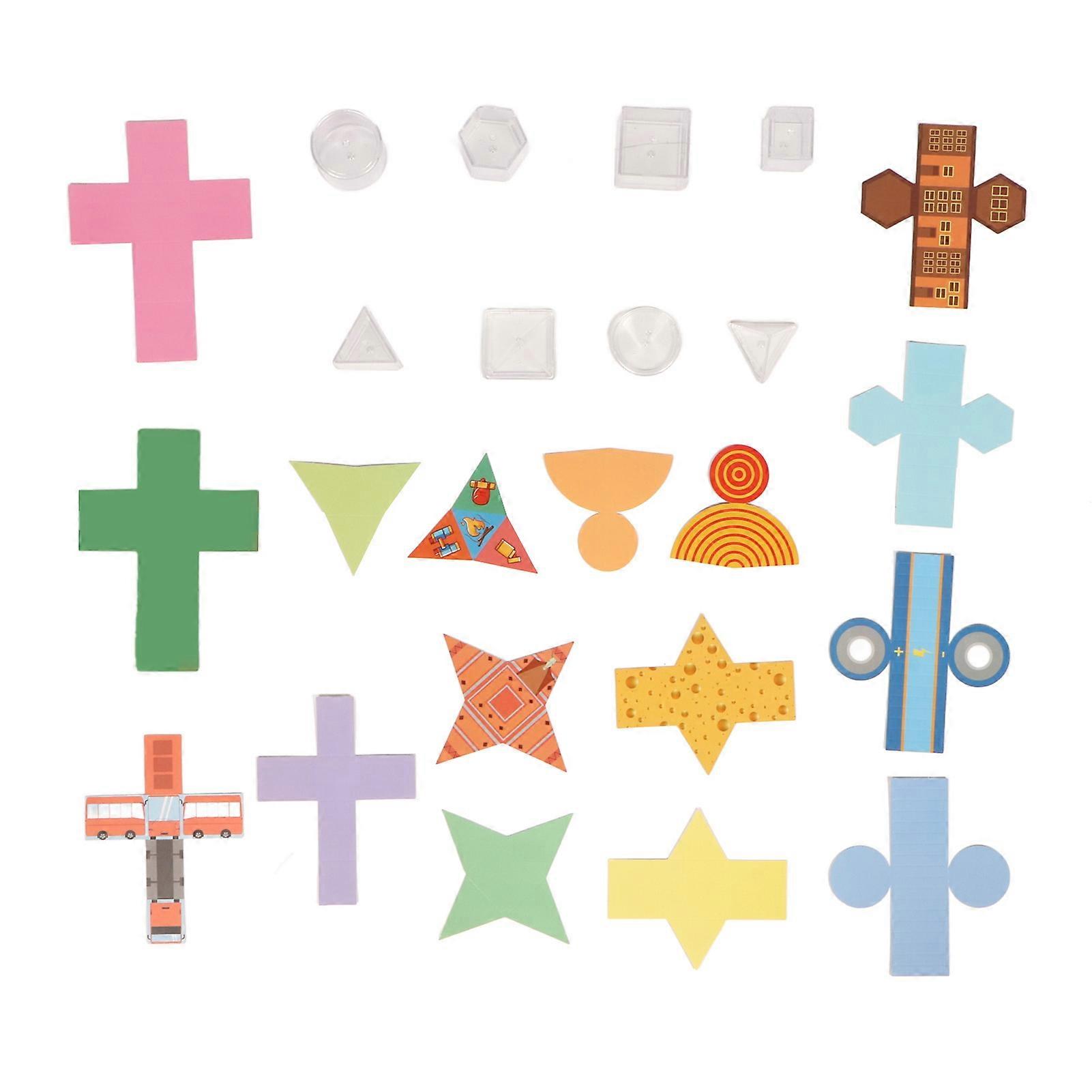 Set of 8 Clear Geometric Templates with Folding Paper Sheets, Educational 3D Shapes, Clear Geometric Templates with Removable Covers