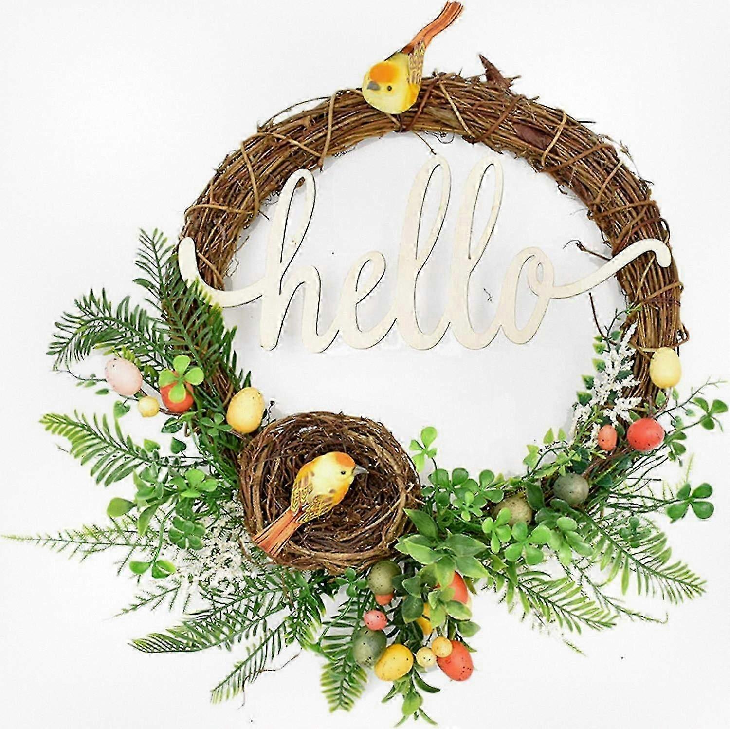 Artificial Forest Wreath with Nest, Decorative Eggs, Spring Summer Door Decor