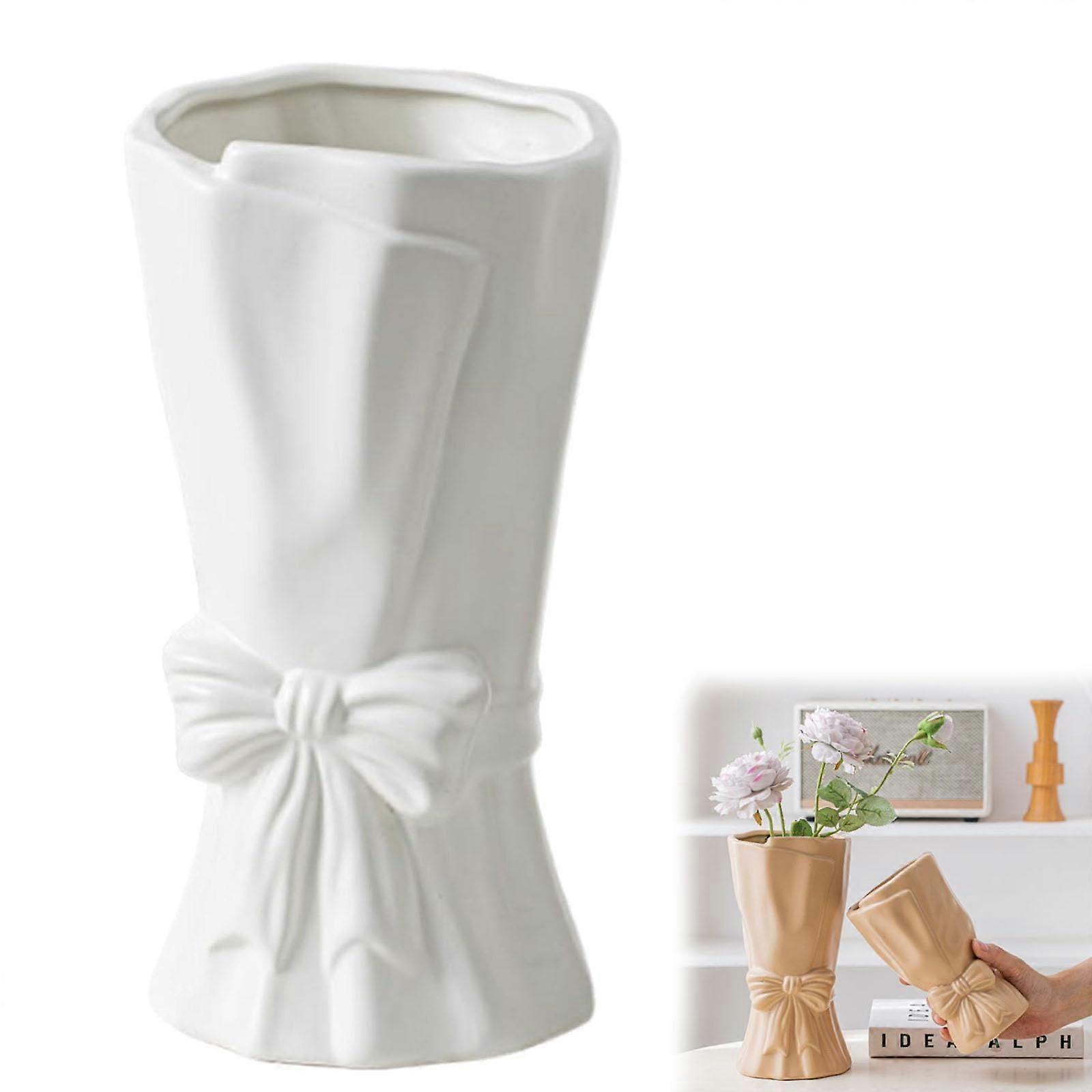 Bow Vase Ceramic White Flower Vase For Bouquets Tabletop Decor Bow Room Decor