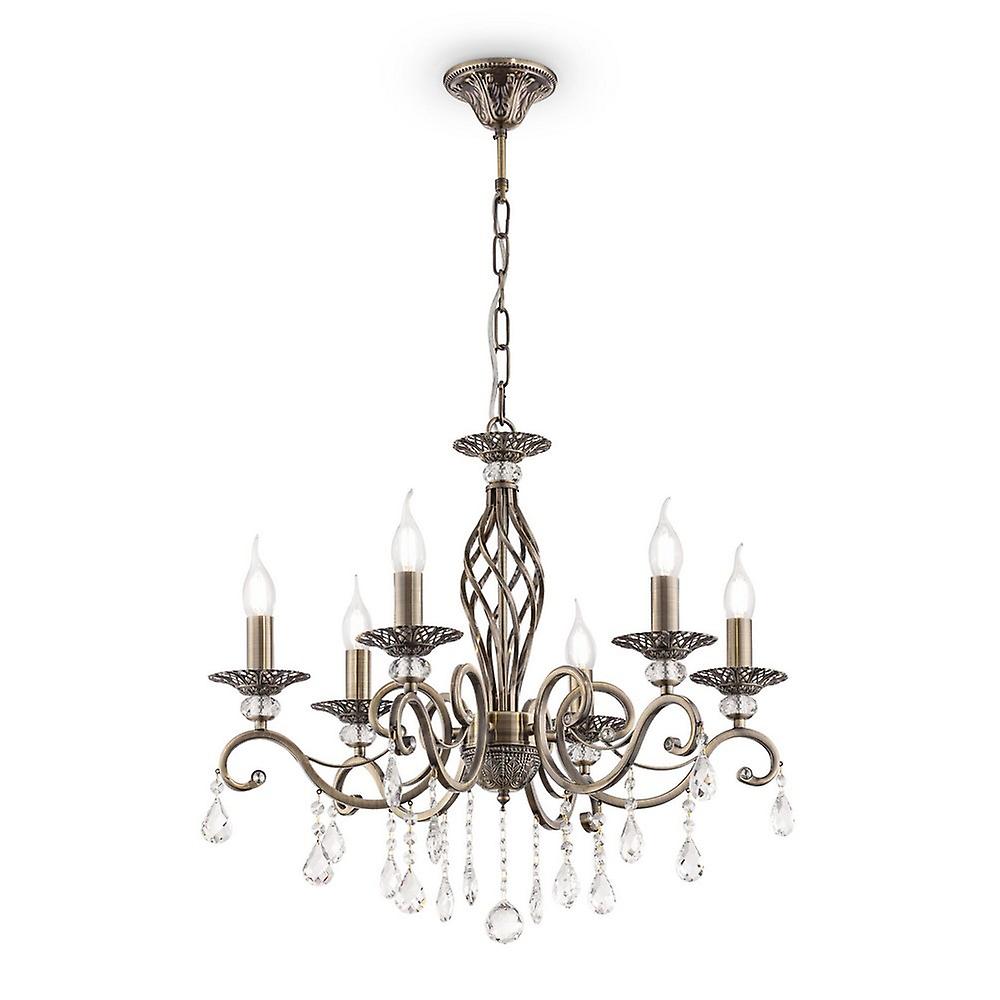 Grace Chandelier Brass & Crystal, 6 Light, E14