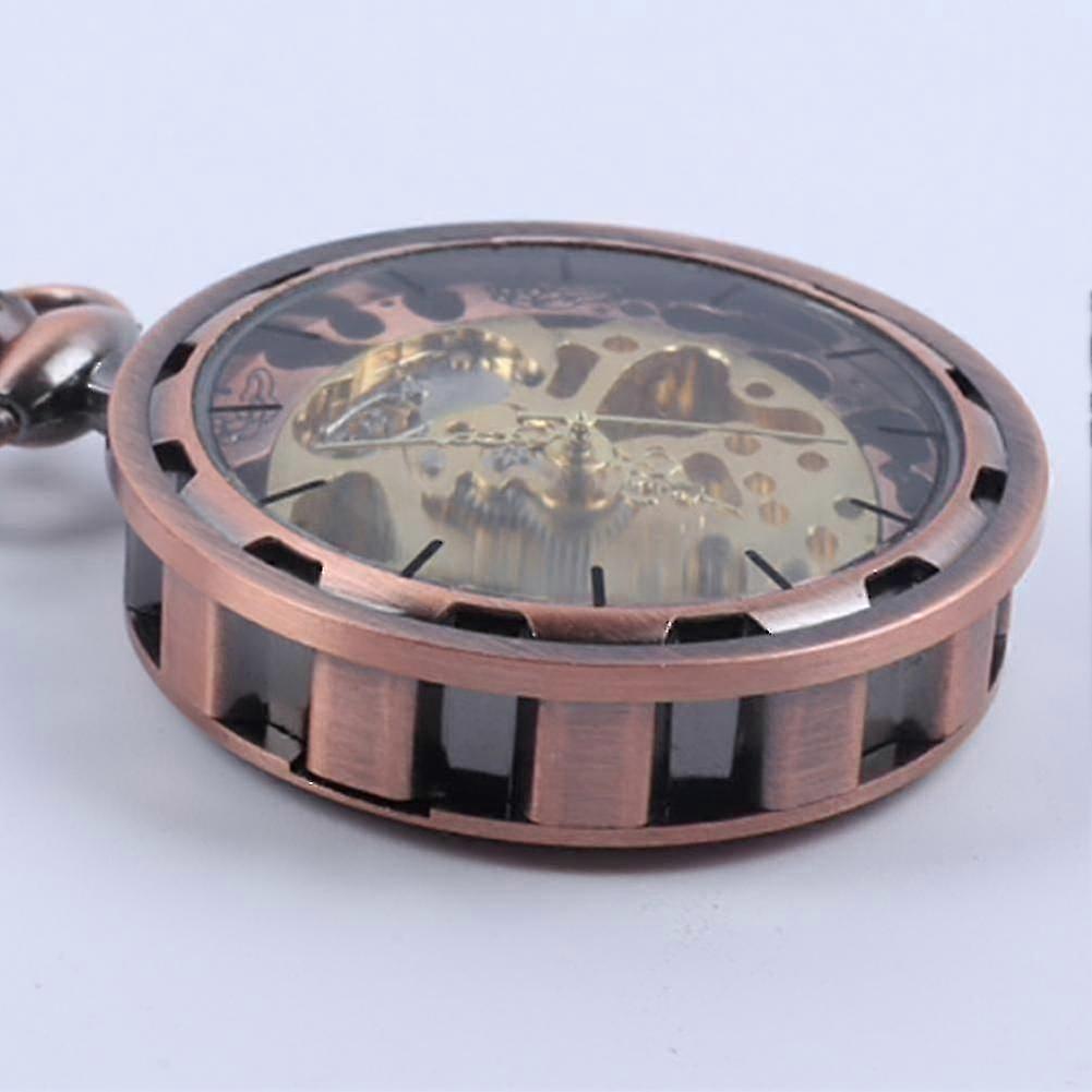 1pc Copper Color Alloy Tire Mechanical Pocket Watch With Fob Chain, Retro Classic, Steampunk