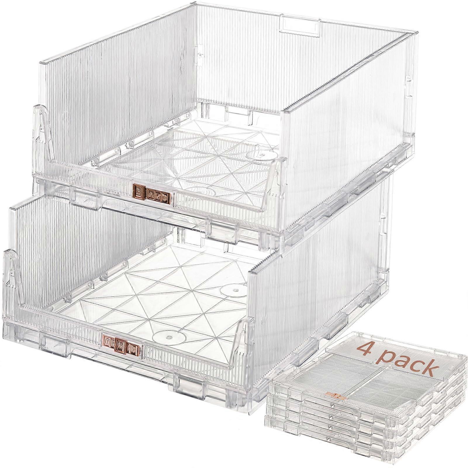 Stackable Closet Organizers and Clear Plastic Storage Bins, 4 Pack Drawer Baskets for Bathroom Kitchen Laundry Room