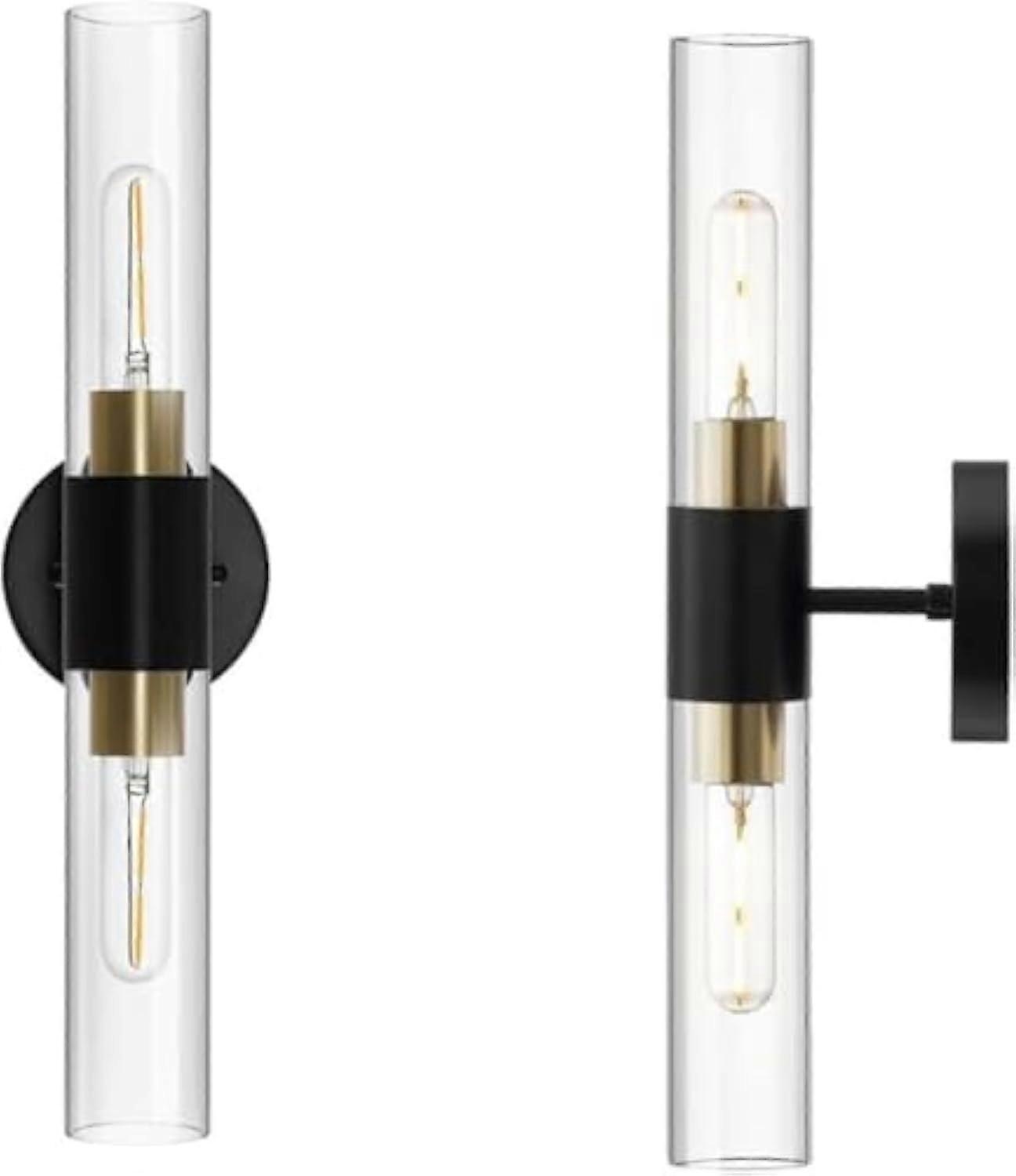 Wall Sconces Modern Minimalist Matte Black Bedside Lamp Set of 2 E26 Base Wall Light Fixture for Living Room and Restaurant