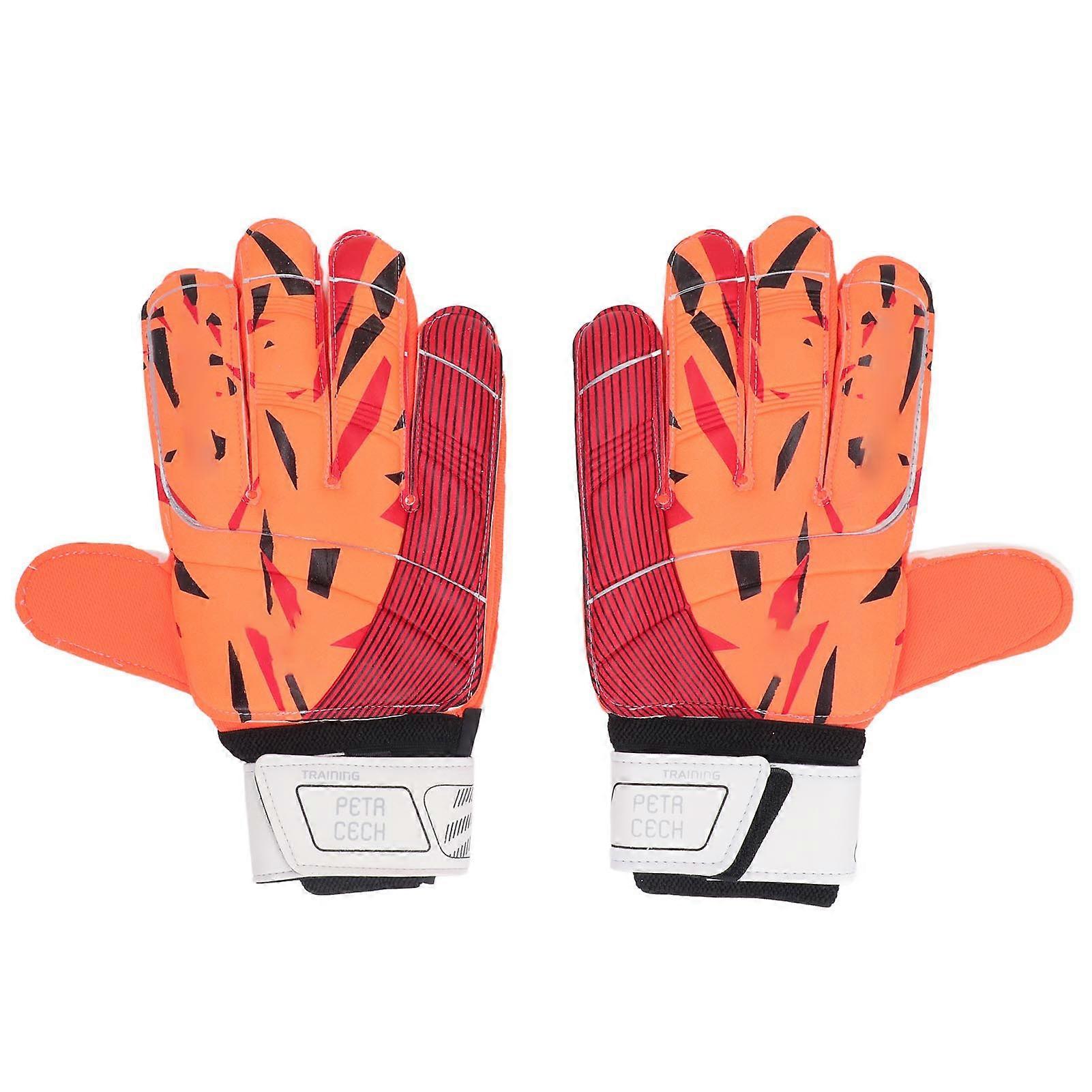 1 Pair Soccer Gloves Thickened Latex Finger Protection Goalkeeper Gloves with Storage Bag for Adults Orange 10 Size