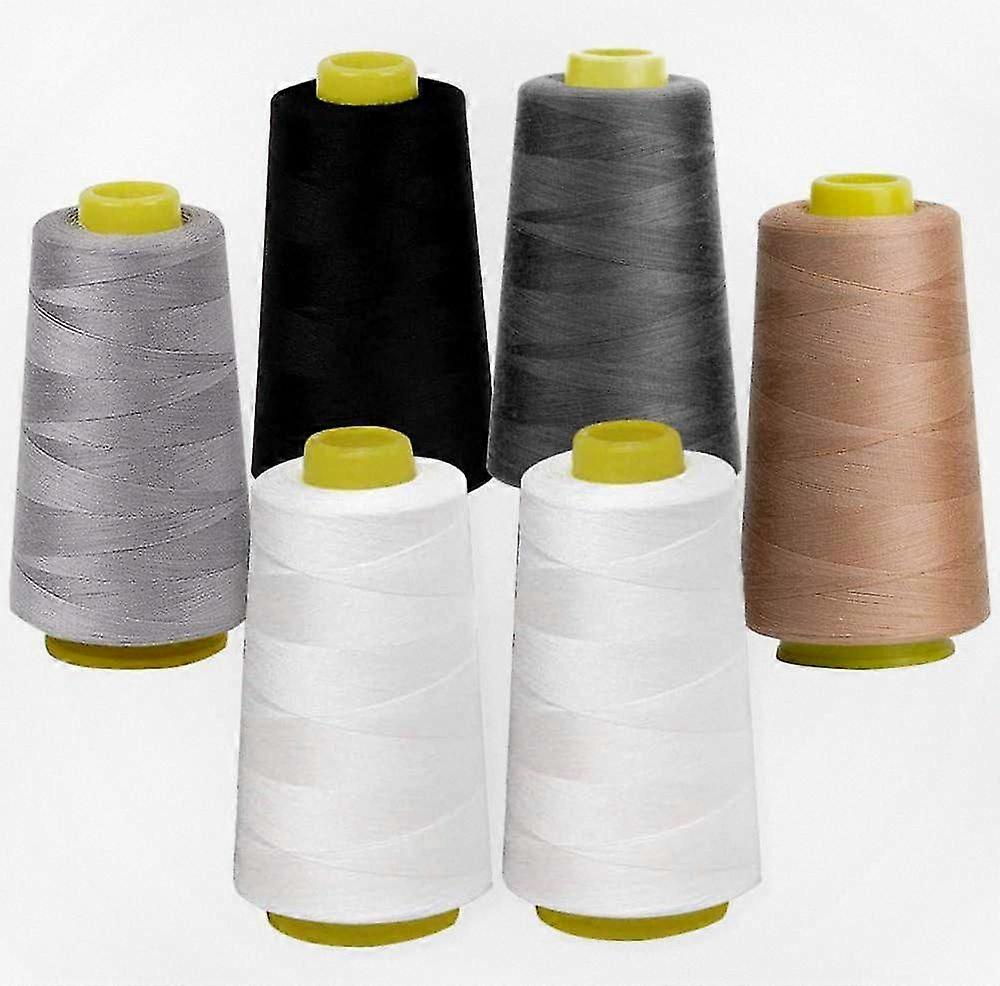 Set of 6 Sewing Thread Spools for Hand or Machine Use - Durable Polyester Serger Threads