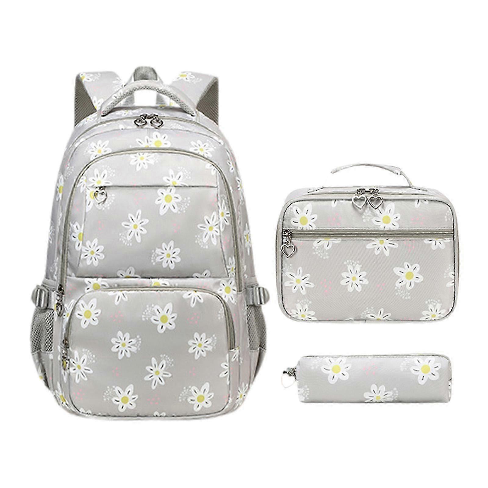 Daisy Printed Backpack with Lunch Box Elementary for Girls Students Knapsack