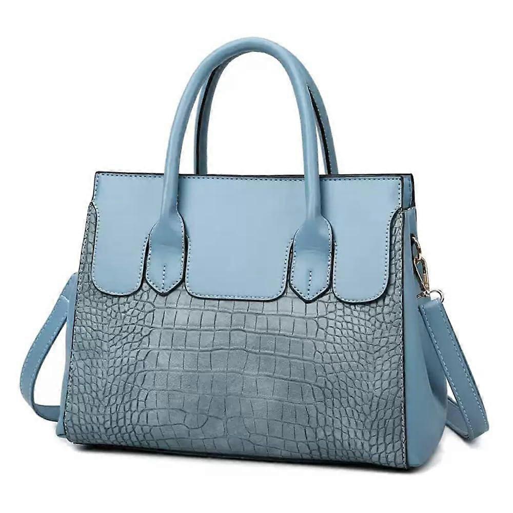 Leather Satchel Handbag for Women Fashion Tote Shoulder Bag Purse Top Handle Crossbody Bag with Zipper (Blue)