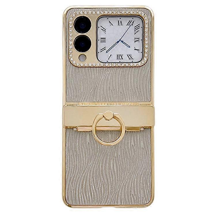 Compatible For Huawei nova Flip 5G Case with Ring Holder Ripple Texture Hard PC Electroplating Phone Cover