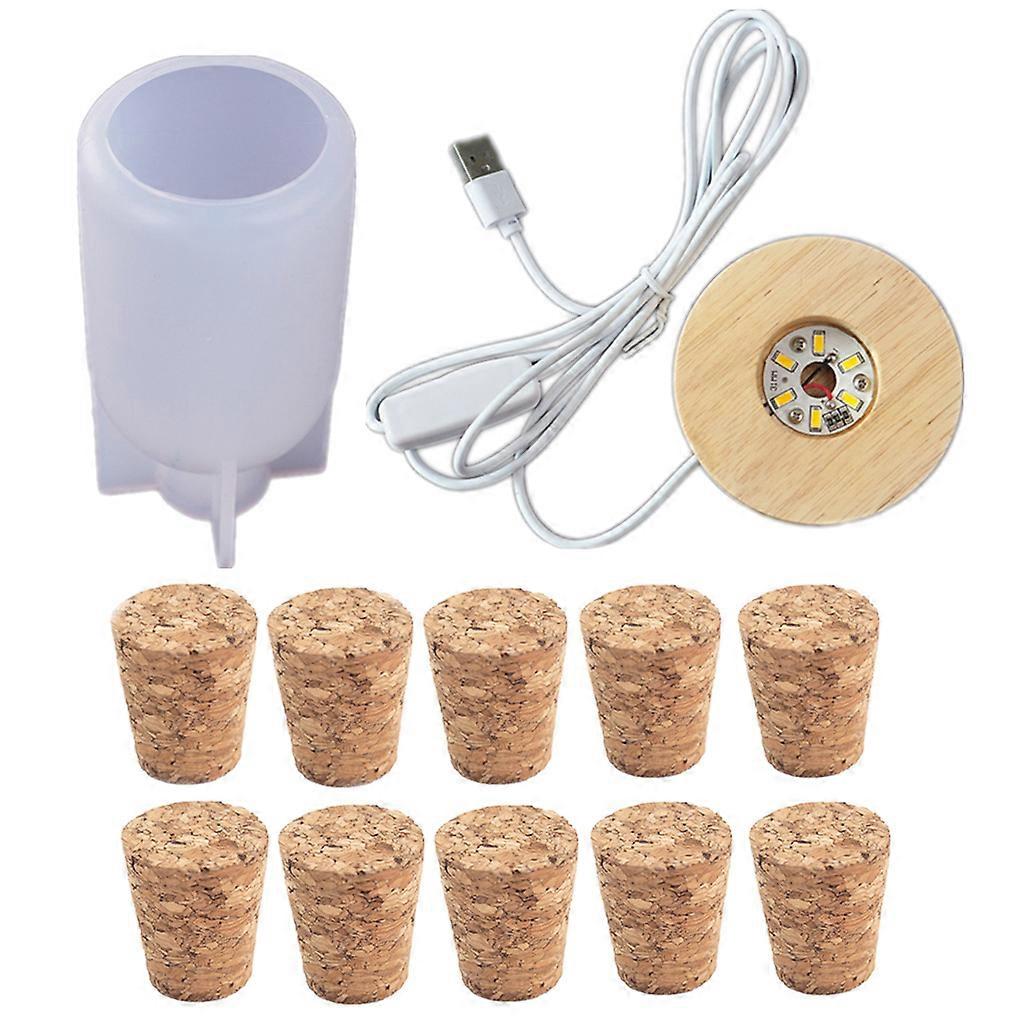 Cylindrical Bottle Lamp Resin Mold with Switch USB Powered Wooden Lighting Base Suitable for Diy Desktop Home Decoration E