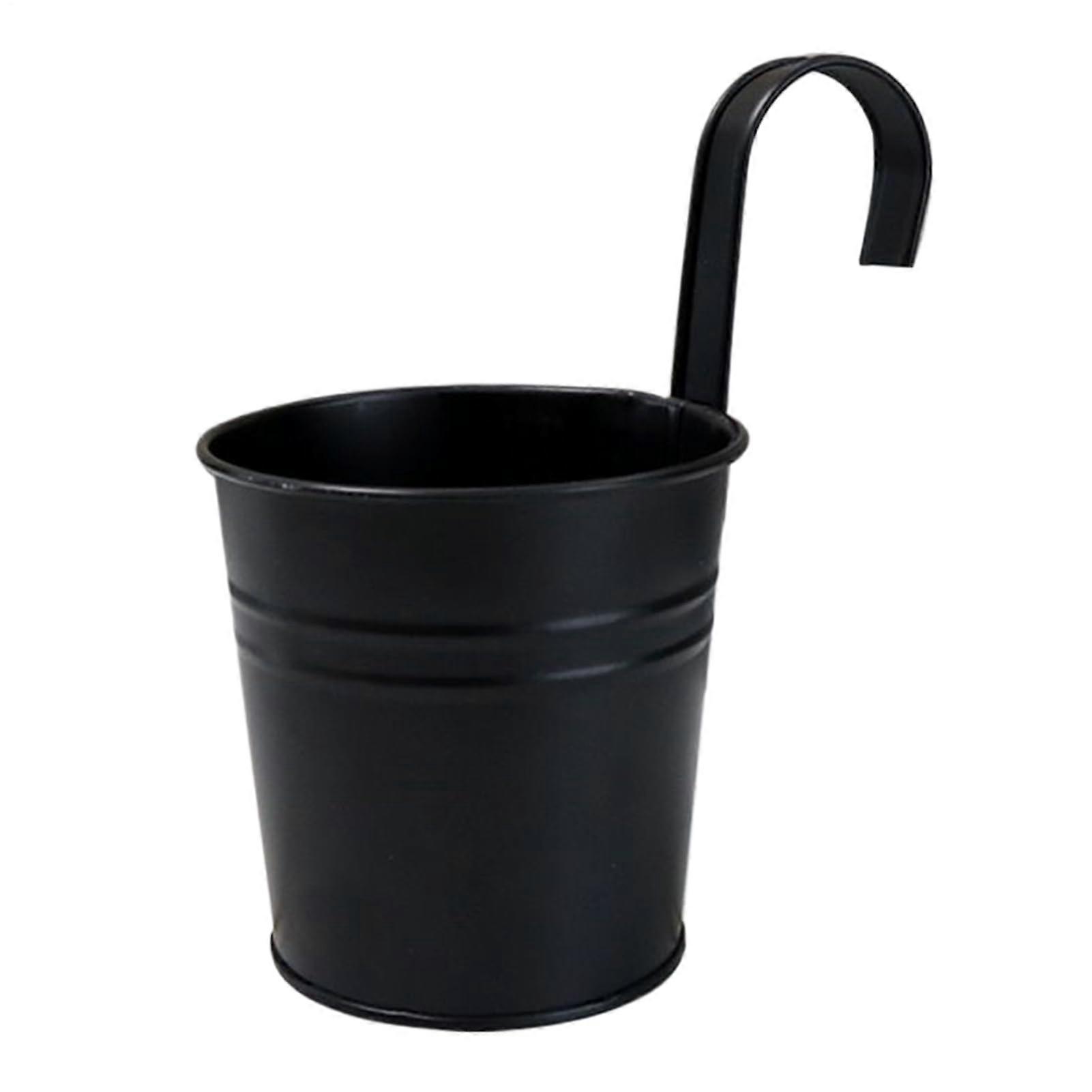Railing Planter Metal Hanging Flower Pot With Removable Hooks Reusable Black Garden Pots For Balcony Rails