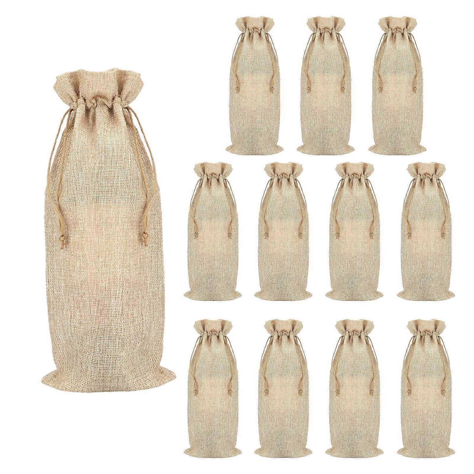 12Pcs Burlap Bottle Bag Bottle Gift Bag Reusable Pouch with Drawstring Bottle