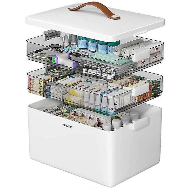 JOYBOS Household 3-Layer Large Capacity Medicine Box Family First Aid Kit Multi-Compartment Storage Organizer