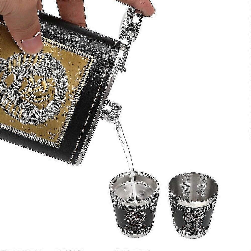 Flasks Drinkware 8oz Stainless Steel Cccp Pattern Hip Flasks With Cups Container Hip Flasks