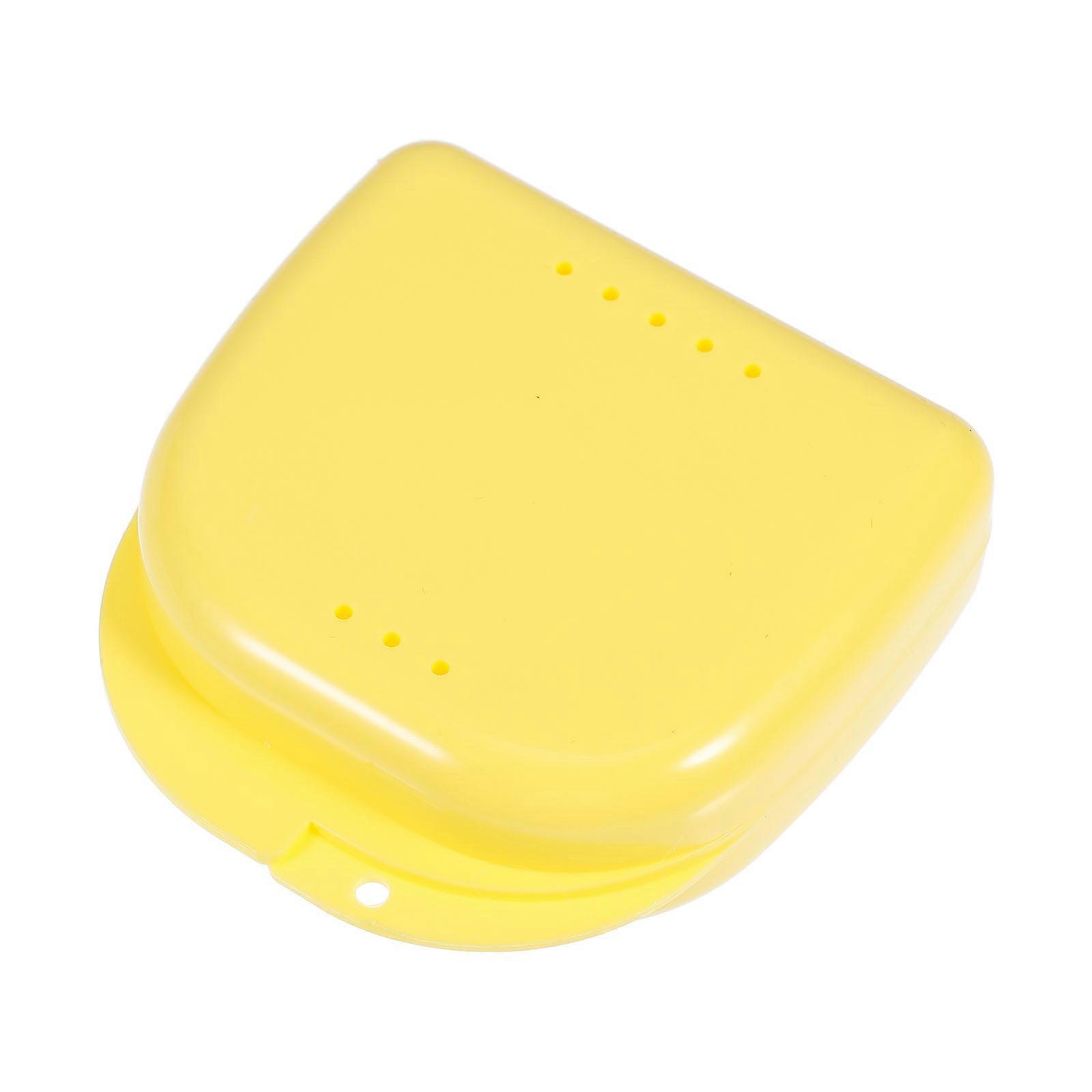 Hinged Retainer Cases For Retainer Denture Storage Container Yellow 8.50x8.20x2.80cm Ventilation Closure 1Pcs