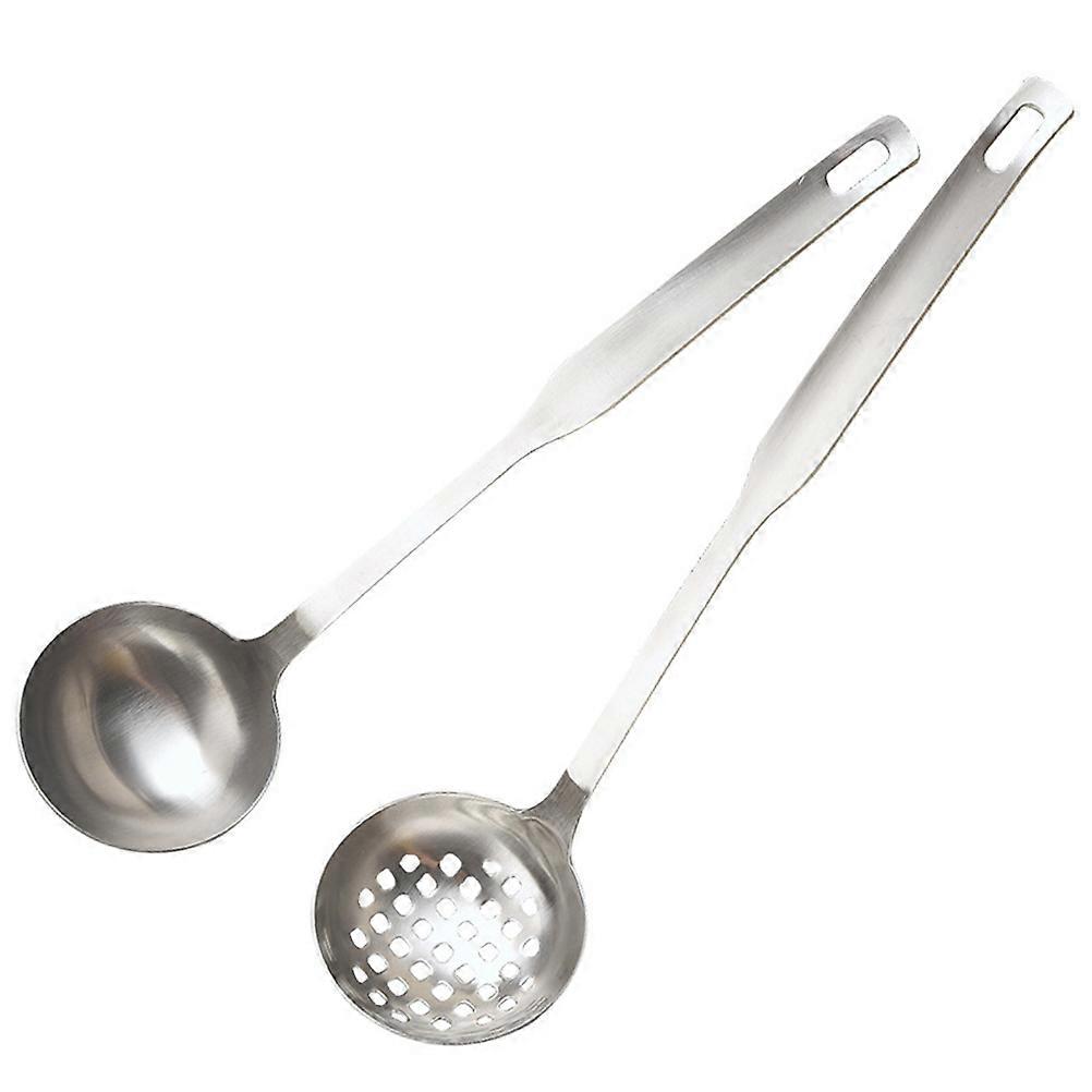 Stainless Steel Soup Spoon Colander Hot Pot Spoon Long Handle Scoop for Home Use S Size 2Pcs