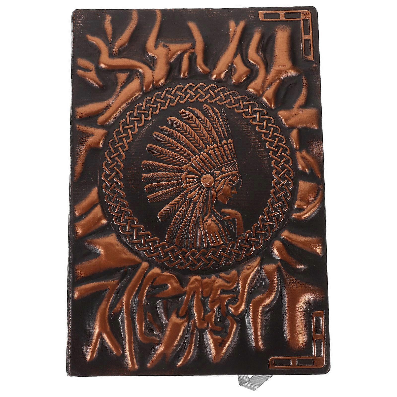 Retro Pu Notebook Embossed Diary For Students Dark Brown 8.45x5.70x0.79in Sketching 1Set