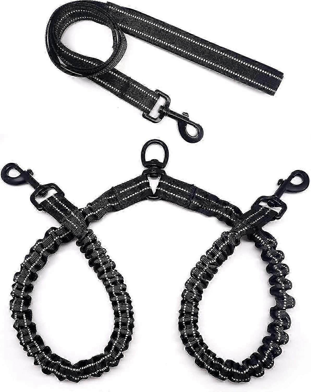 Bungee Dog Leash Splitter/coupler For Multiple Dogs, Stretchable Reflective Double Dog Leash