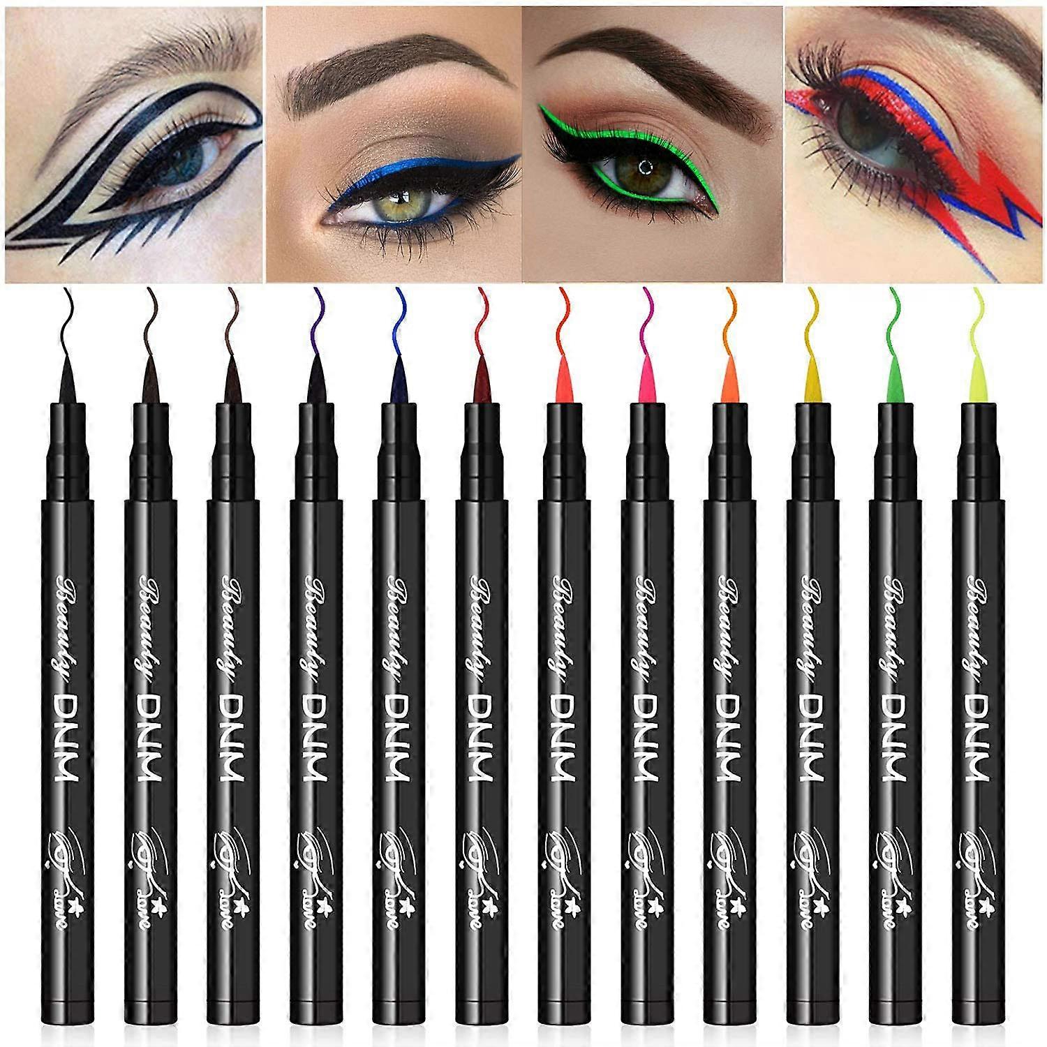 12 couleurs mat eyeliner liquide ensemble coloré, noir bleu vert rouge jaune blanc eyeliner
