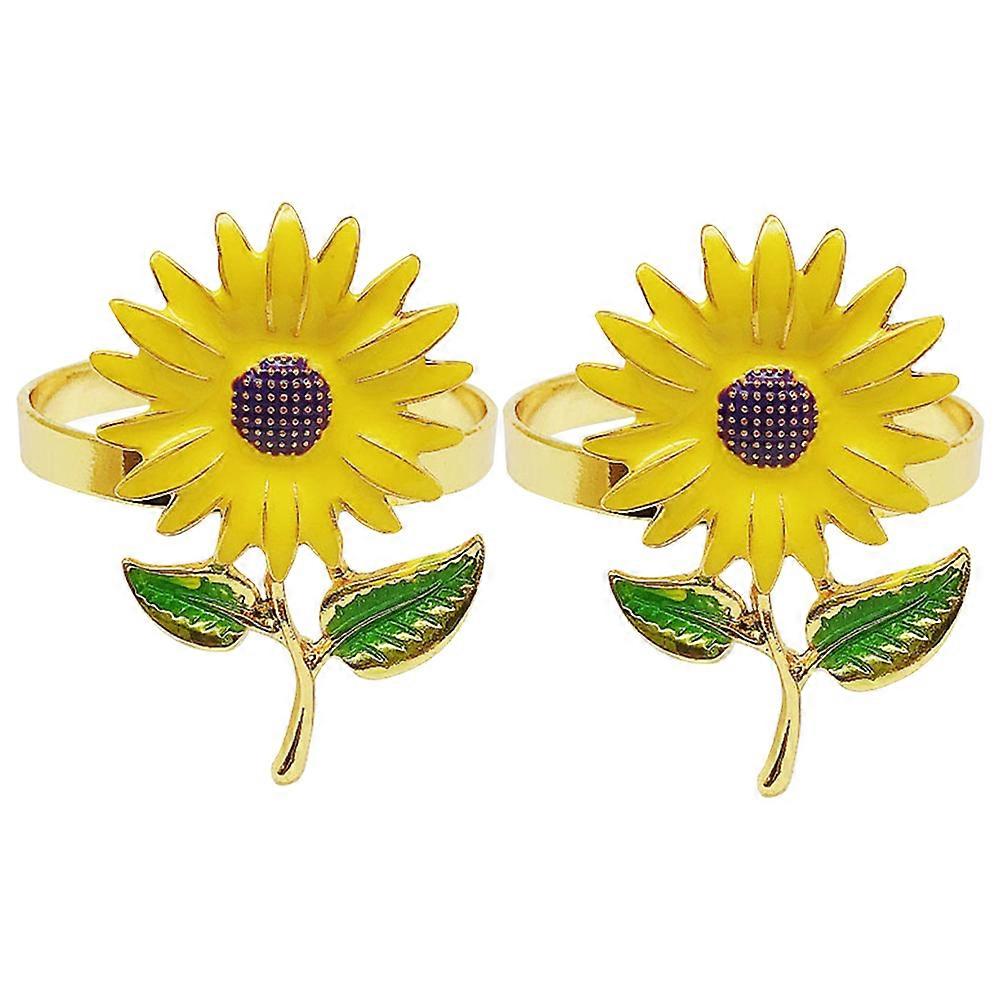 Flower Napkin Holders Sunflower Shaped Napkin Buckles For Dining Table Accessories 2Pack