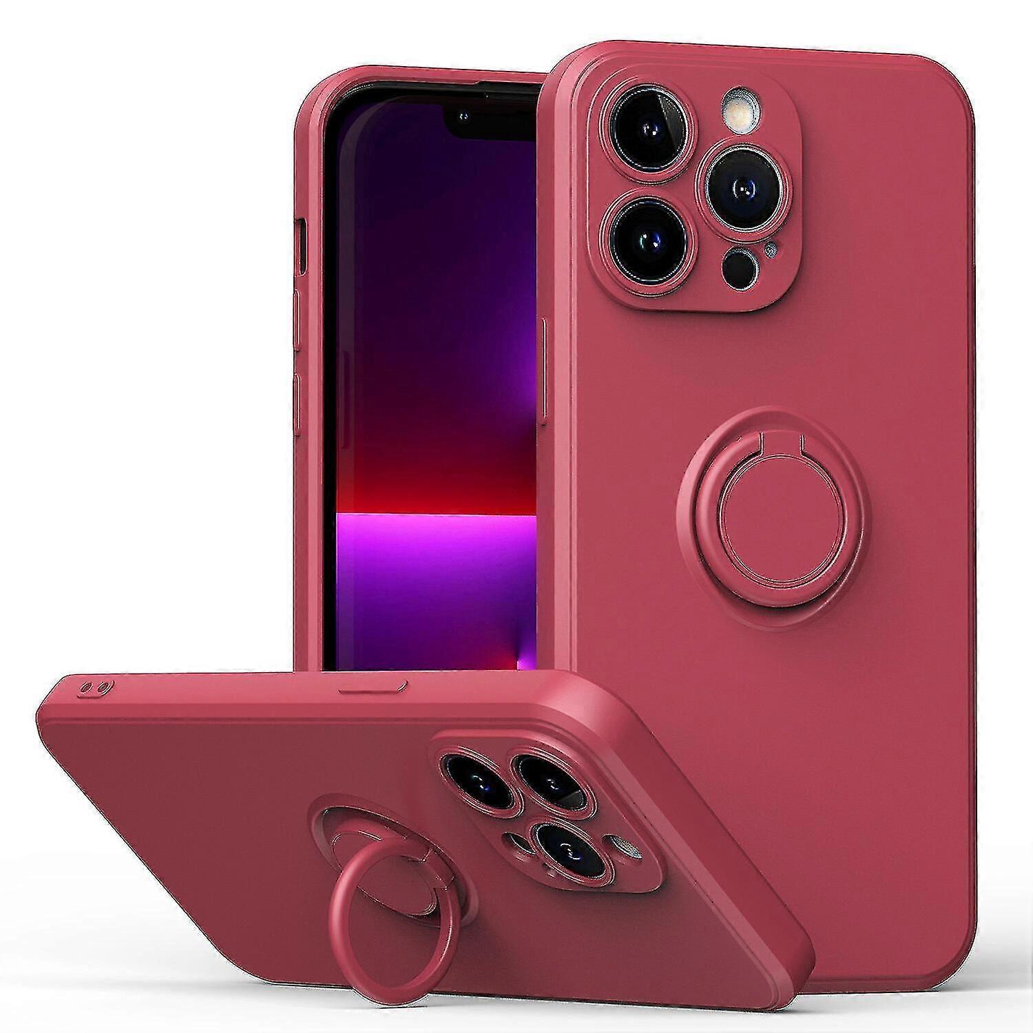 Simple Color Phone Case For Iphone 13 Pro Max With Ring Stand, Metal Plate For Magnetic Charging, Shock Absorption Design, 360 Rotating Stand