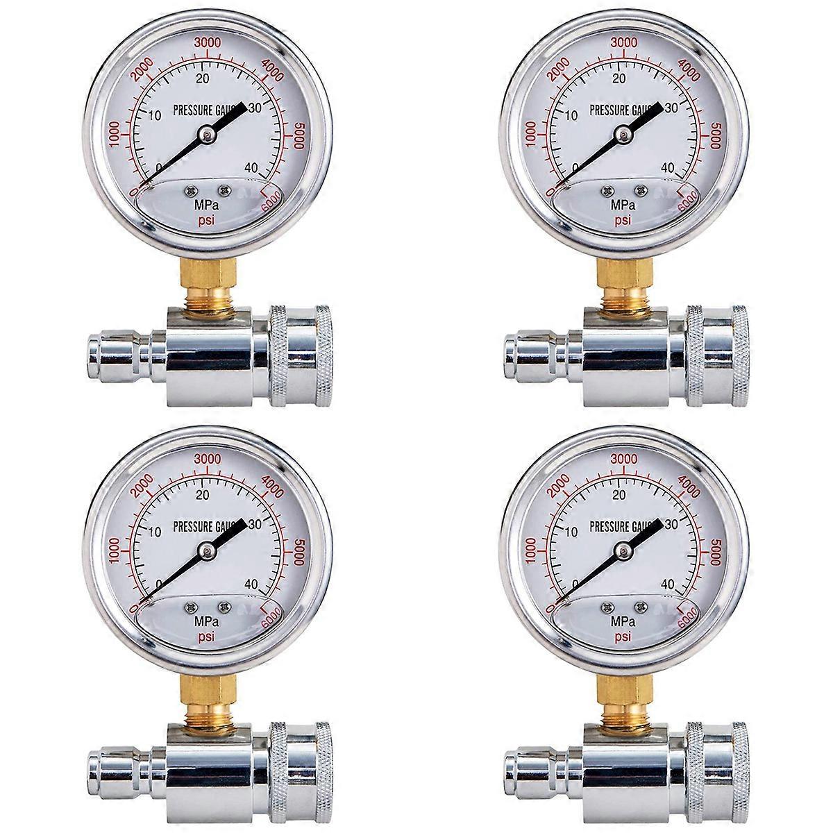 4X Pressure Washer Gauge, 6000 PSI, 3/8 Inch Quick Connect, Pressure Gauge for Power Washer