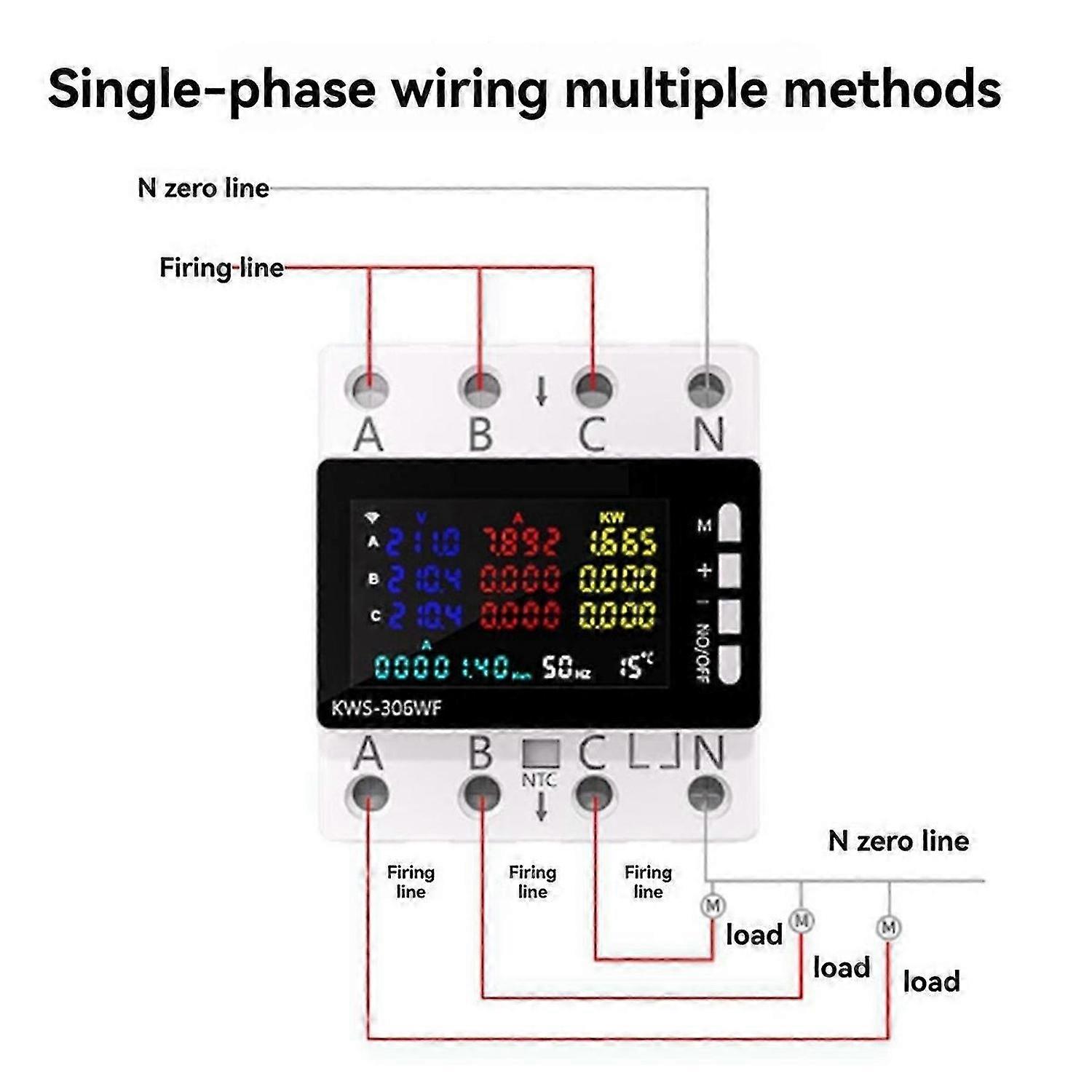 KWS-306WF WiFi Smart Power Meter Voltage Protector Switch Current & Voltage Monitor, Relay, Circuit