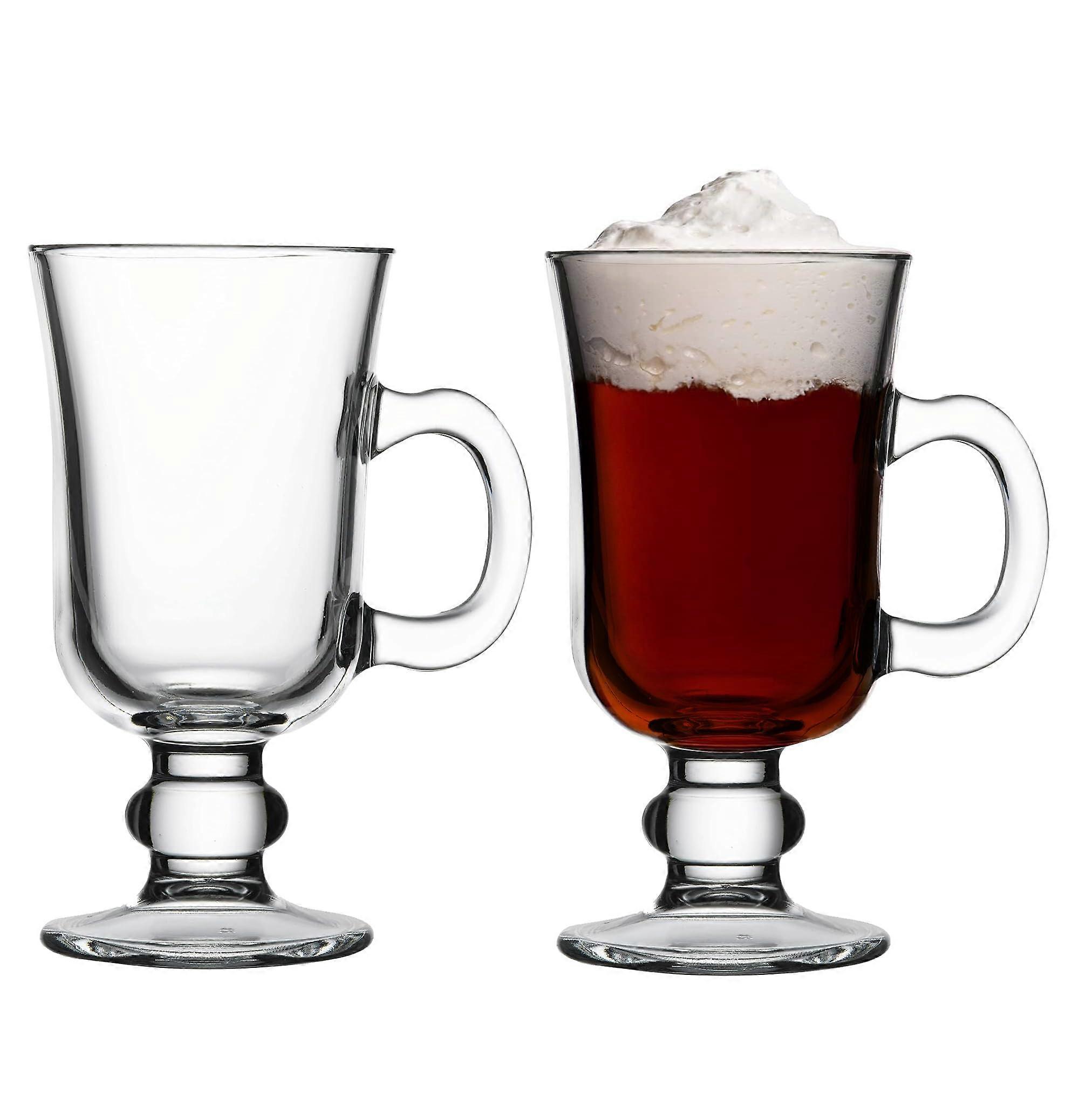 Glass Irish Coffee Mugs, Set of 2, Cappuccino and Hot Chocolate Cups with Handles, Latte, Coffee, Ice Cream, Tea, Hot Drinks, 220ml