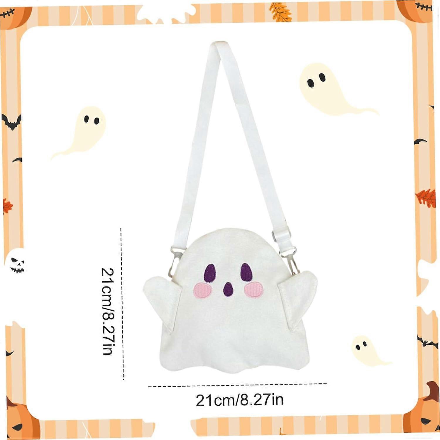 Halloween Ghost Wallet Cute Plush Ghost Bag Soft Fluffy with Adjustable Strap and Zip Closure for Halloween Use