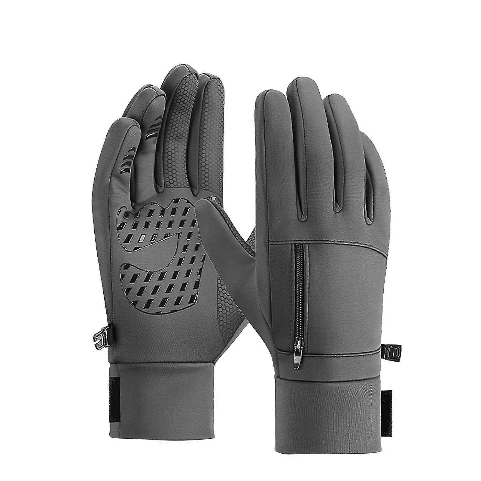 Warm Gloves Polyester Windproof Split Finger Touch Screen Winter Gloves for Running Hiking GreyYMQX)