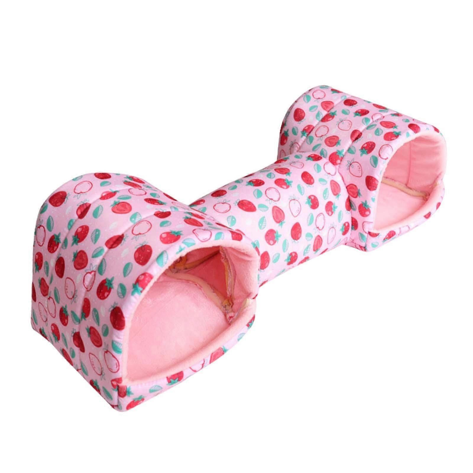Hamster Hideaway Guinea Pig Tunnel Bed House for Small Pets - Soft Pink Strawberry Bedding for Rats and Hedgehogs