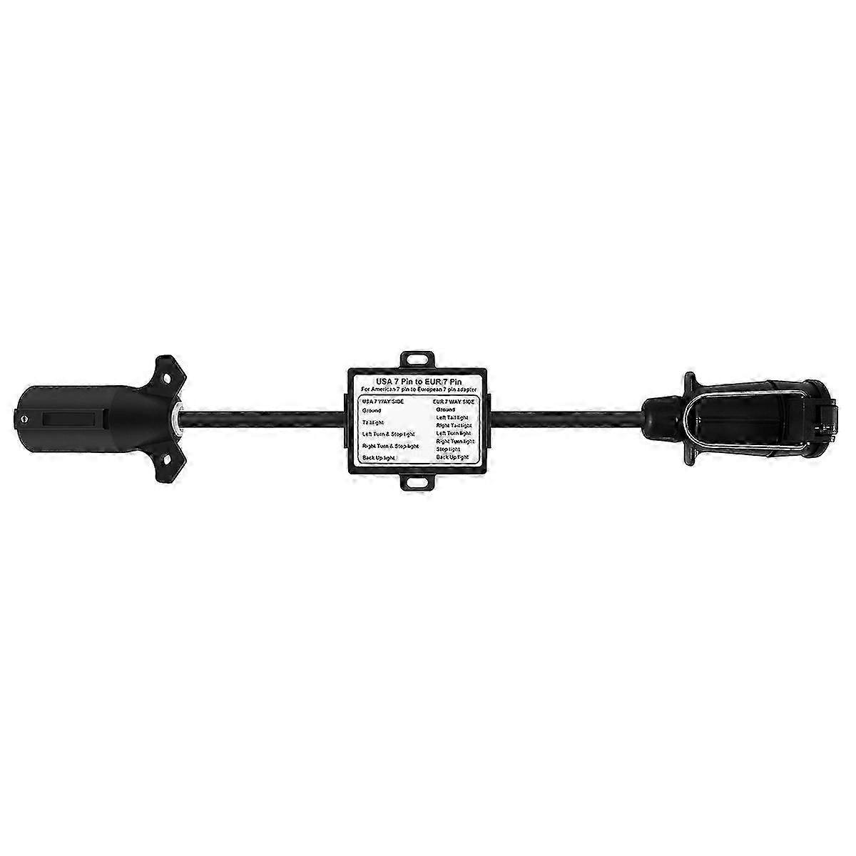 US 7-Way Blade to EU 7-Pin Round Trailer Light Wiring Converter Adapter
