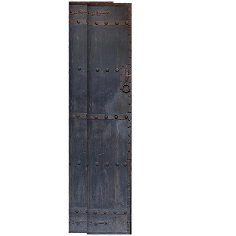 Door Sticker Self Adhesive 3D Simulation Rusty Metal Door Shape Dark Brown 215x95cm Decorative Home 2Pcs