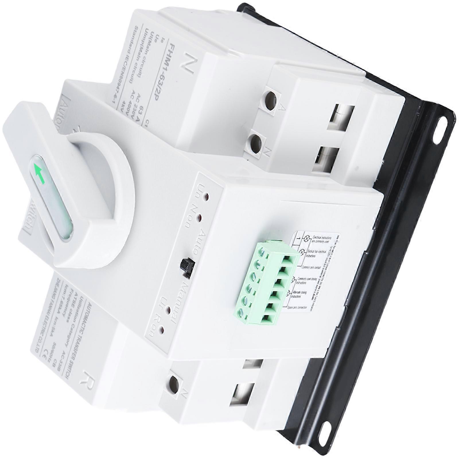 Double Power 63A Automatic Transfer Switches 2P 220V/110V Miniature Circuit Breaking Plastic for Home Electrical Safety Multicolor