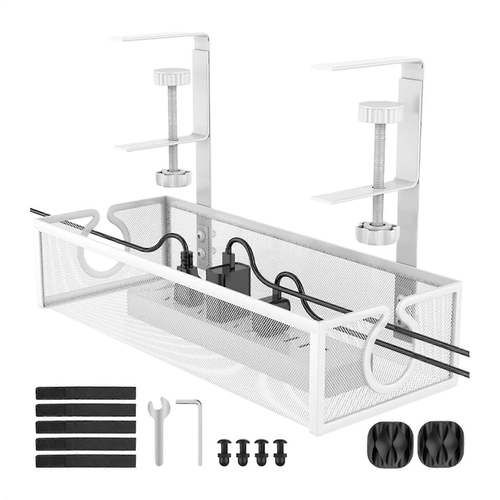 Cable Organizer Box, Multi-Functional Table Accessory for Desk Organization, Reusable White Storage Solution for Home and Office